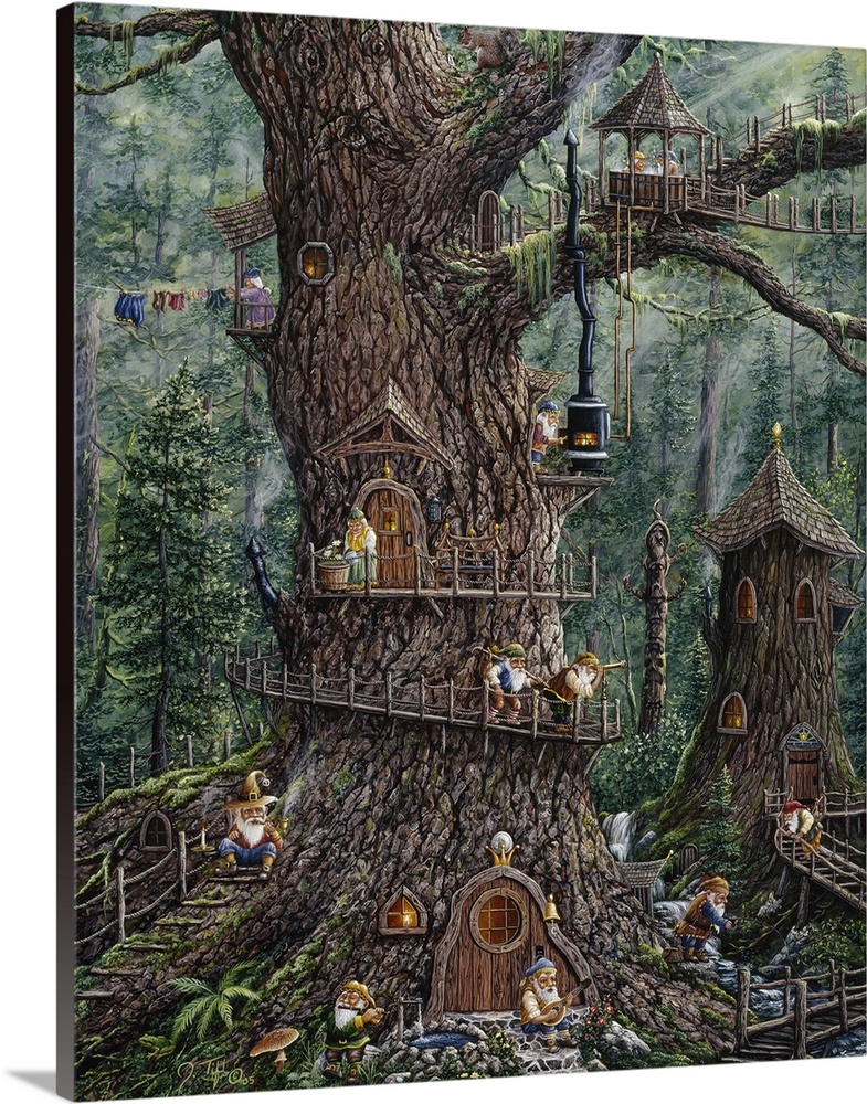 A gnomes house in a large tree.