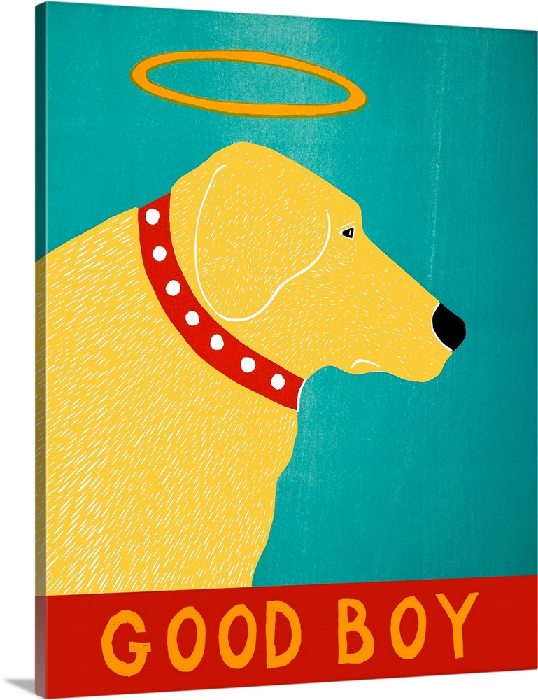Illustration of a yellow lab with a halo and the phrase "Good Boy" written on the bottom.