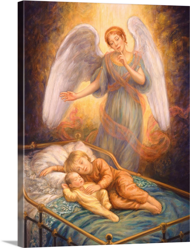 Angel watching over sleeping children