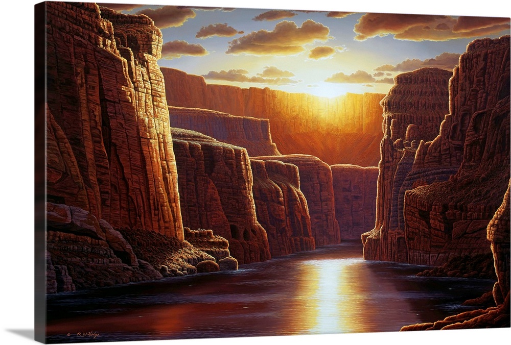 Contemporary landscape painting of the Grand Canyon at sunrise.