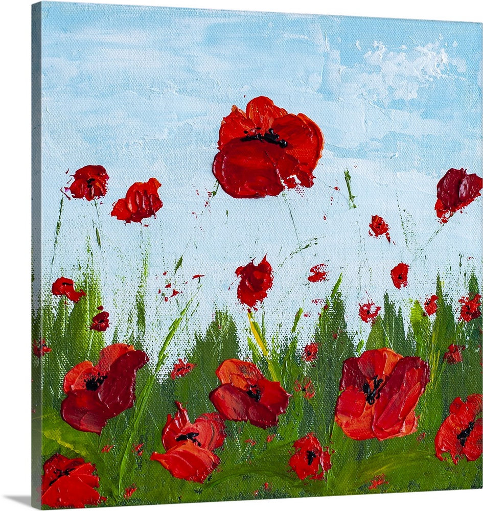 Red poppy flowers in a field original painting by contemporary artist Melissa McKinnon, poppy, poppies, poppy flowers, red...