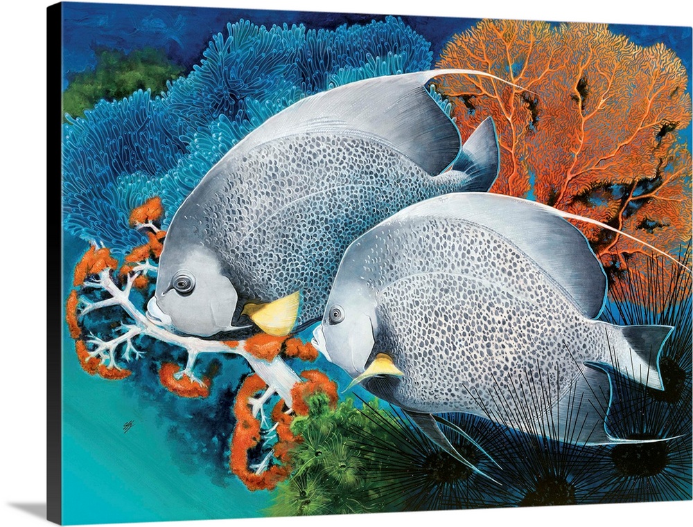 Contemporary painting of two tropical fish.