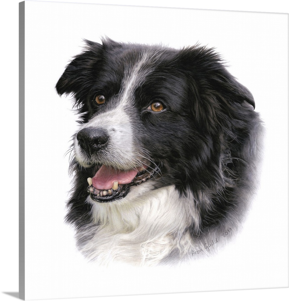 Contemporary artwork of a dog portrait against a white background.