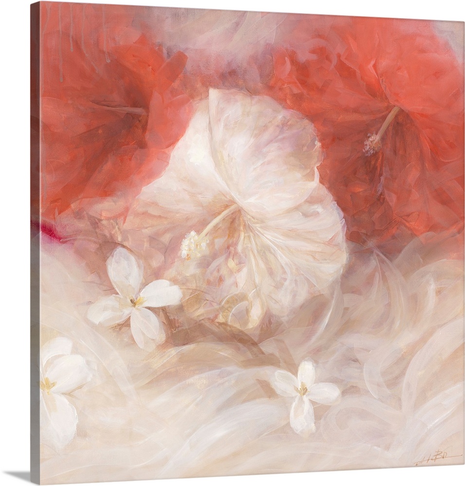 Contemporary painting of a group of hibiscus.