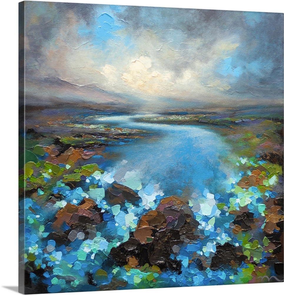 Nature painting of storm sky over river and abstract landscape giclee art print by contemporary painter artist Melissa McK...