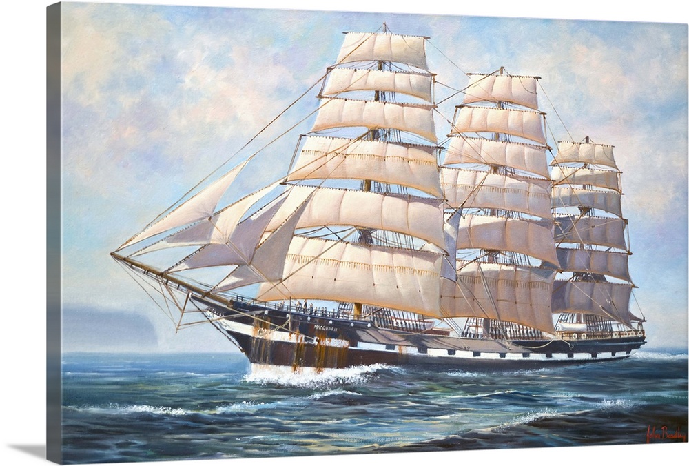 Contemporary painting of a ship sailing the open seas.