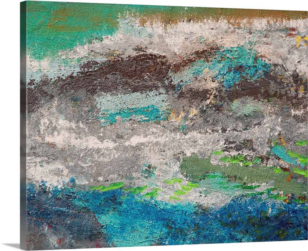 Contemporary abstract painting resembling an aerial view of a seascape.