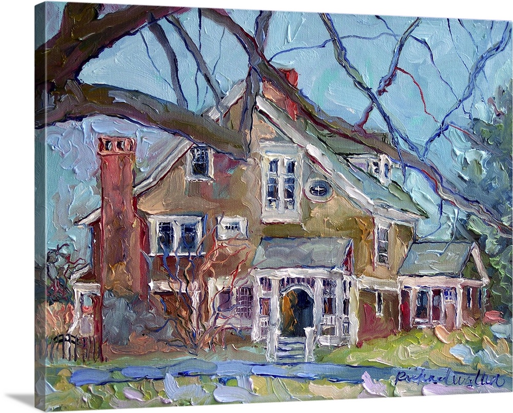 Contemporary painting of a countryside house.