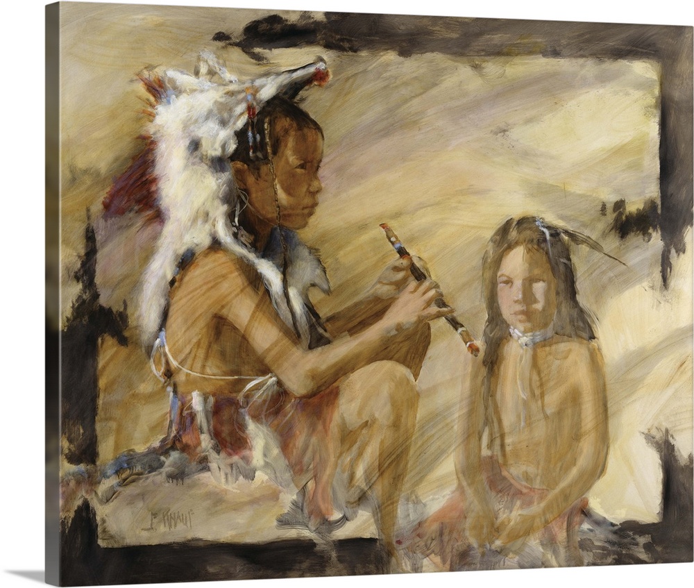 Contemporary western theme painting of native american children.