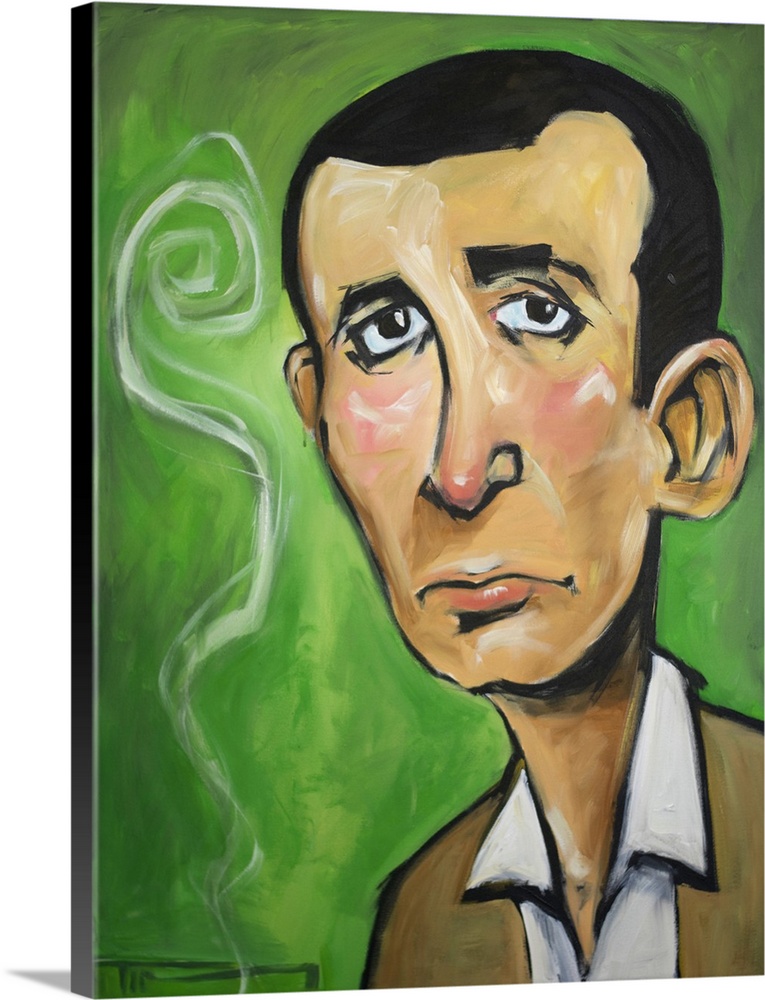 Contemporary portrait of Rat Pack singer Joey Bishop with a cigarette.