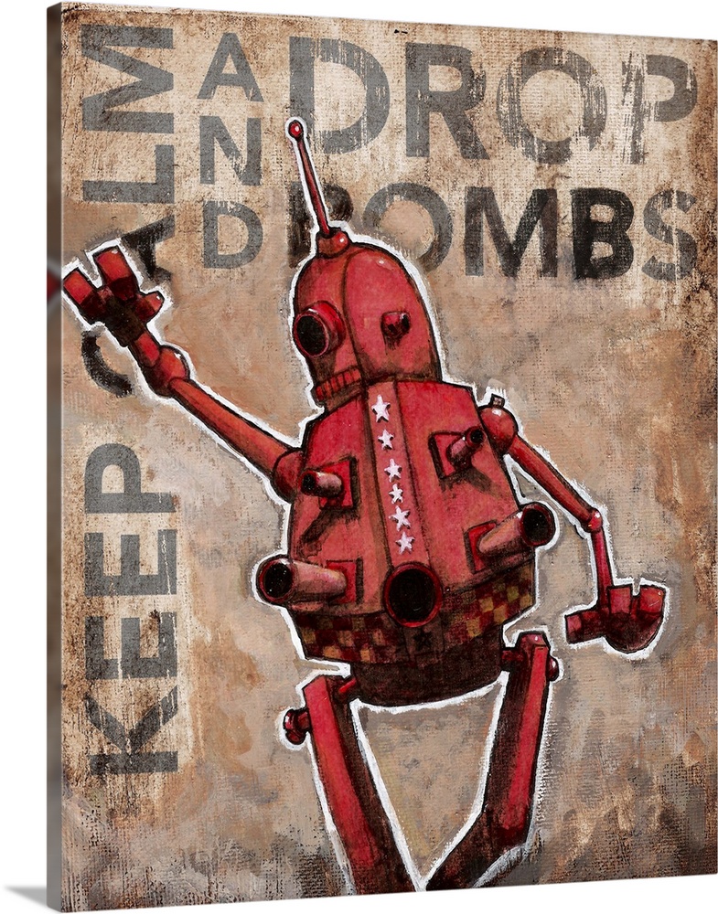 Illustration of a red robot armed with missles.