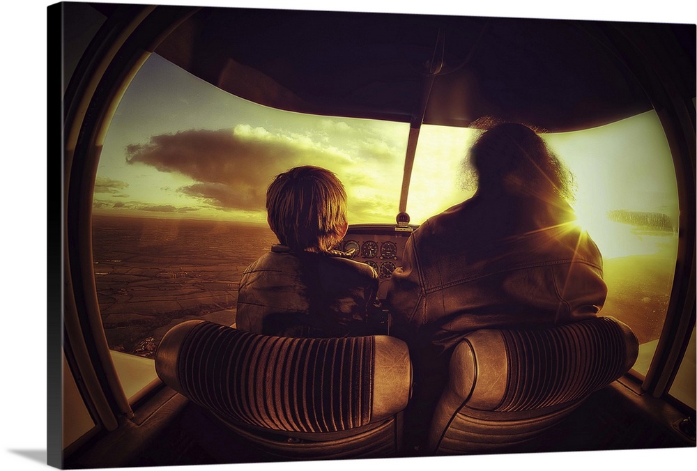 Bi-Plane cockpit with boy and pilot