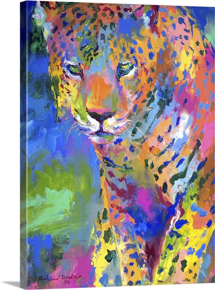 Contemporary vibrant colorful painting of a leopard.