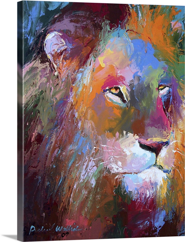 Contemporary vibrant colorful painting of a lion