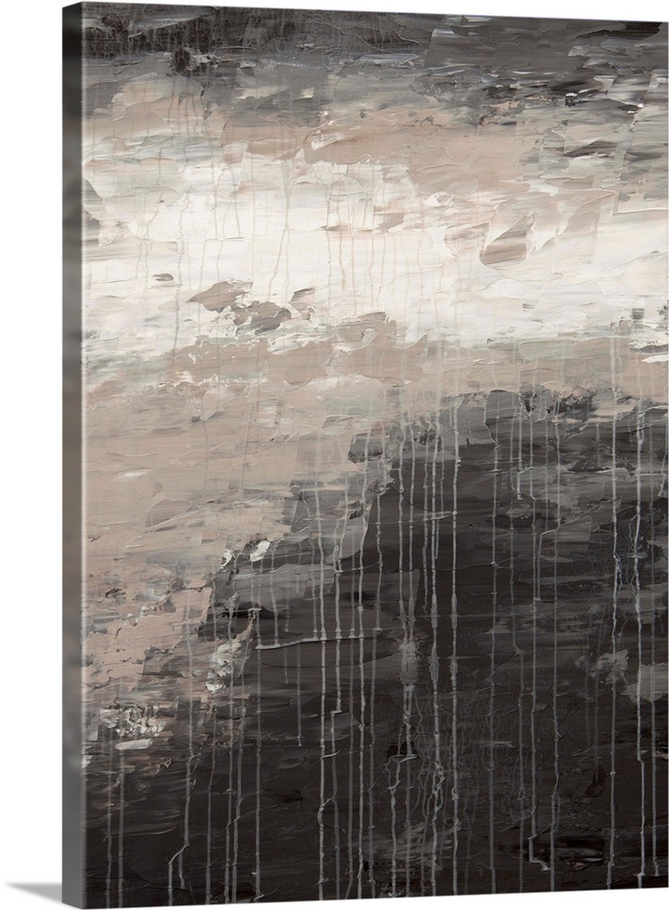 A contemporary abstract painting using neutral colors and weathered and worn textures.