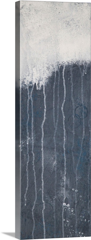 Contemporary abstract painting in dark grey and white.