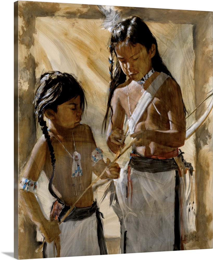 Western themed contemporary painting of a native american children.