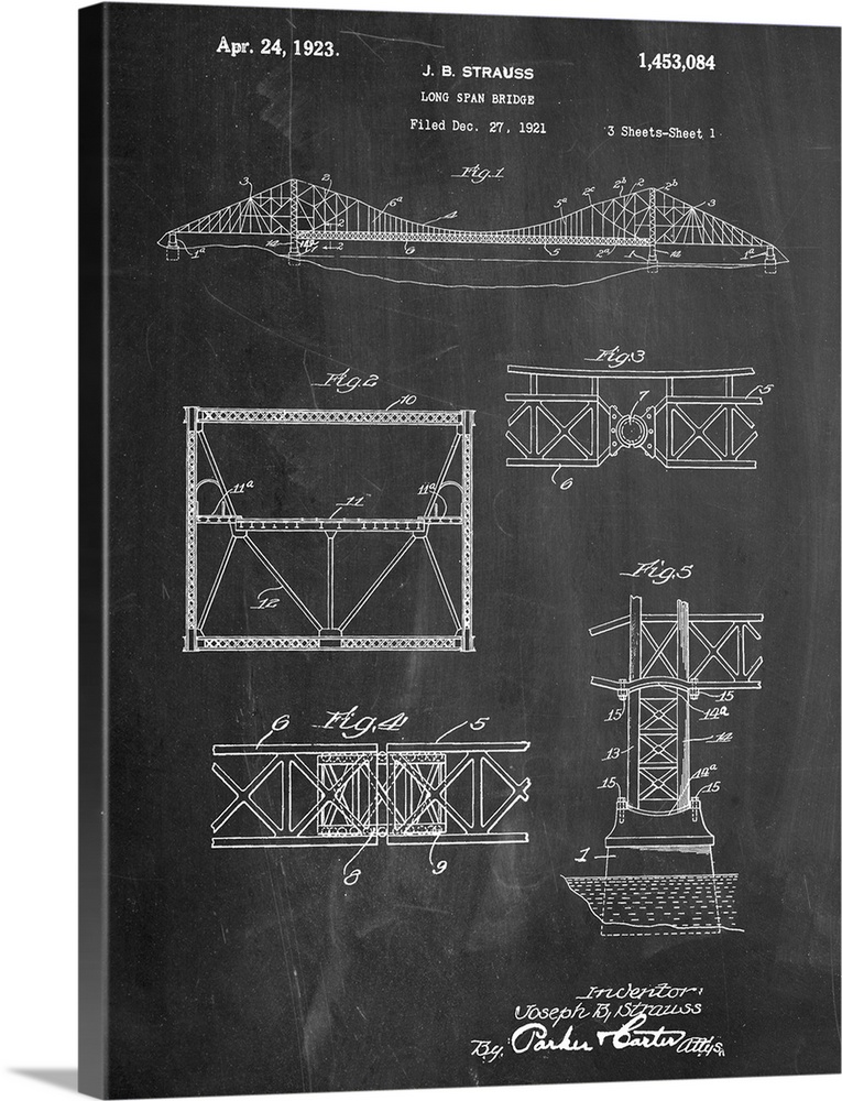 Black and white diagram showing the parts of a long span bridge.