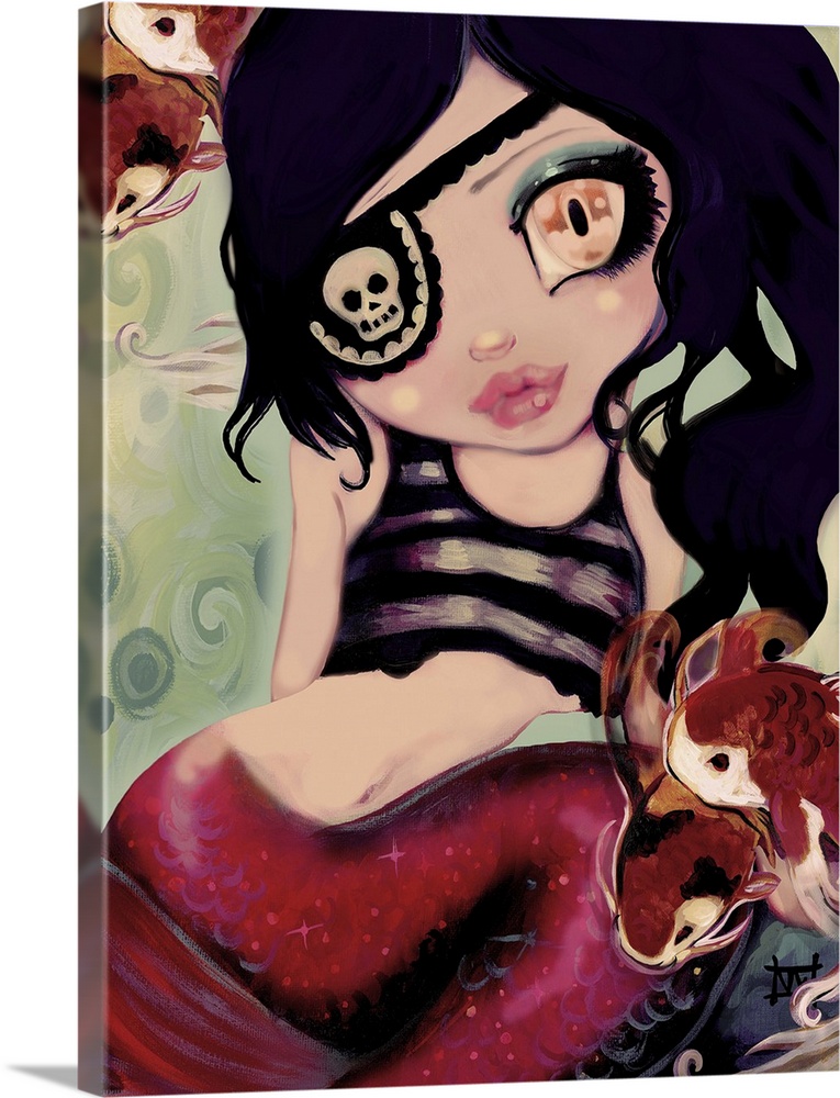 Fantasy painting of a pirate mermaid with an eyepatch.