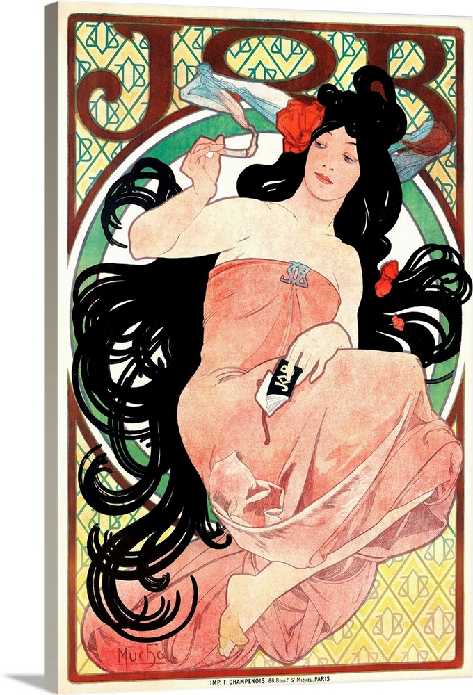 Art Nouveau Illustration of Woman and cigaretteVintage Poster Artist