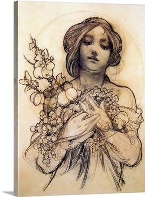 Mucha Study of Woman with Fruit
