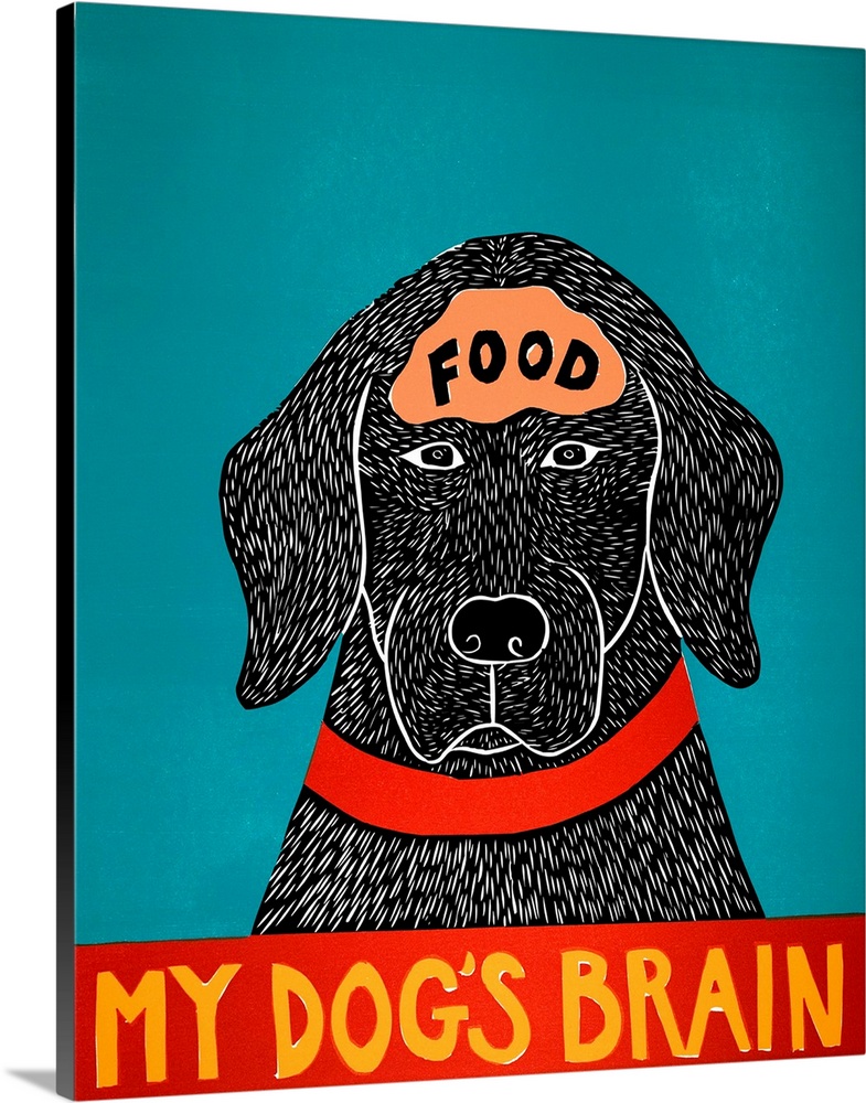 Illustration of a black lab with the word "Food" written on its brain and the phrase "My Dog's Brain" on the bottom.