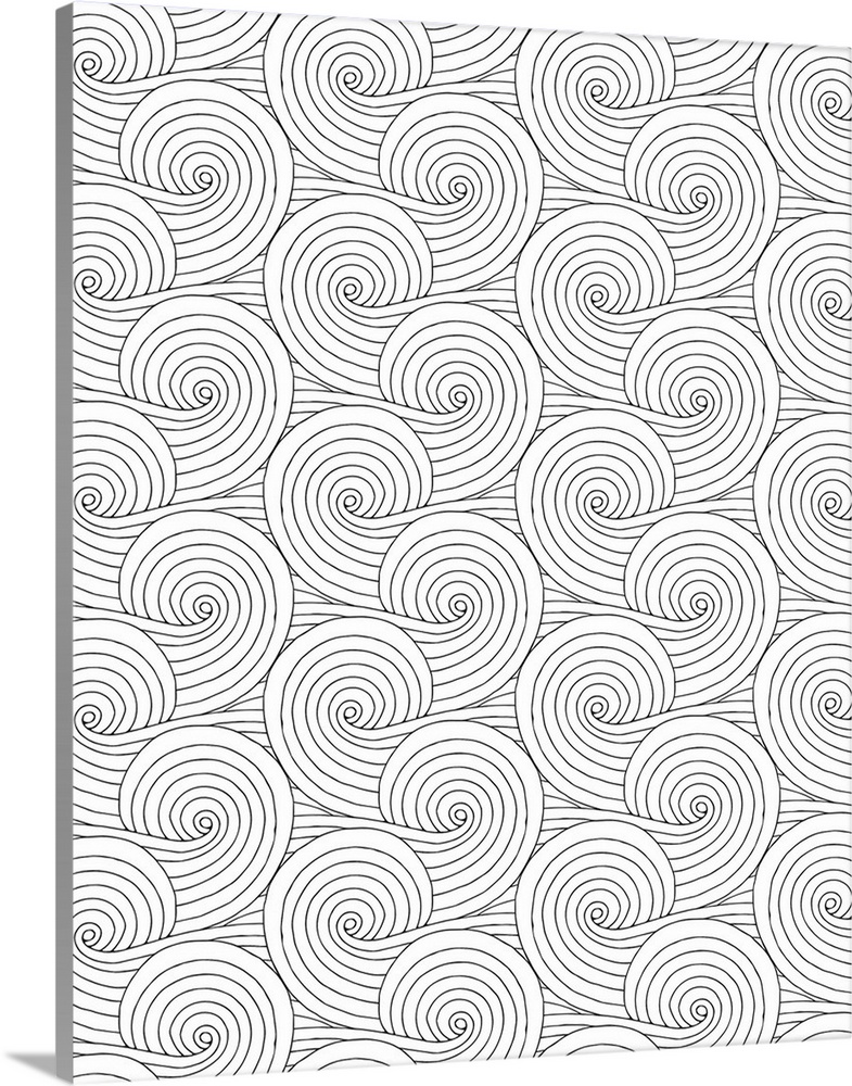 Black and white line art of a swirly pattern.