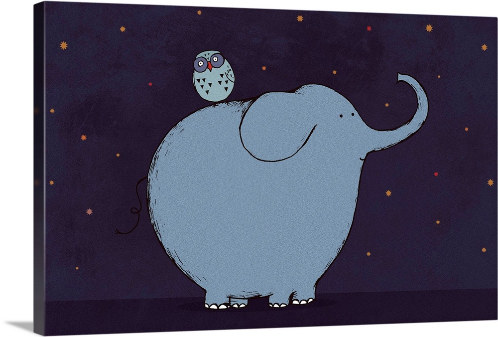 Elephant in the night with Owl on it's back children juvenile