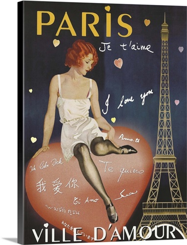 Paris I Love You - Vintage Cabaret Advertisement Stretched Canvas Print
