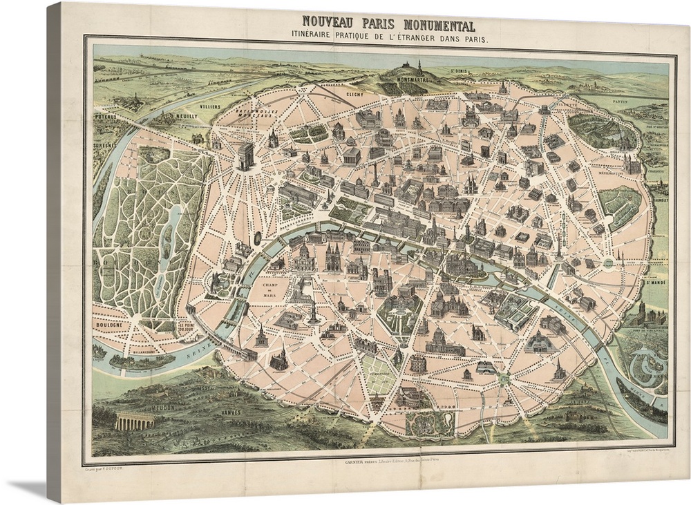 vintage Map of the City of Paris II
