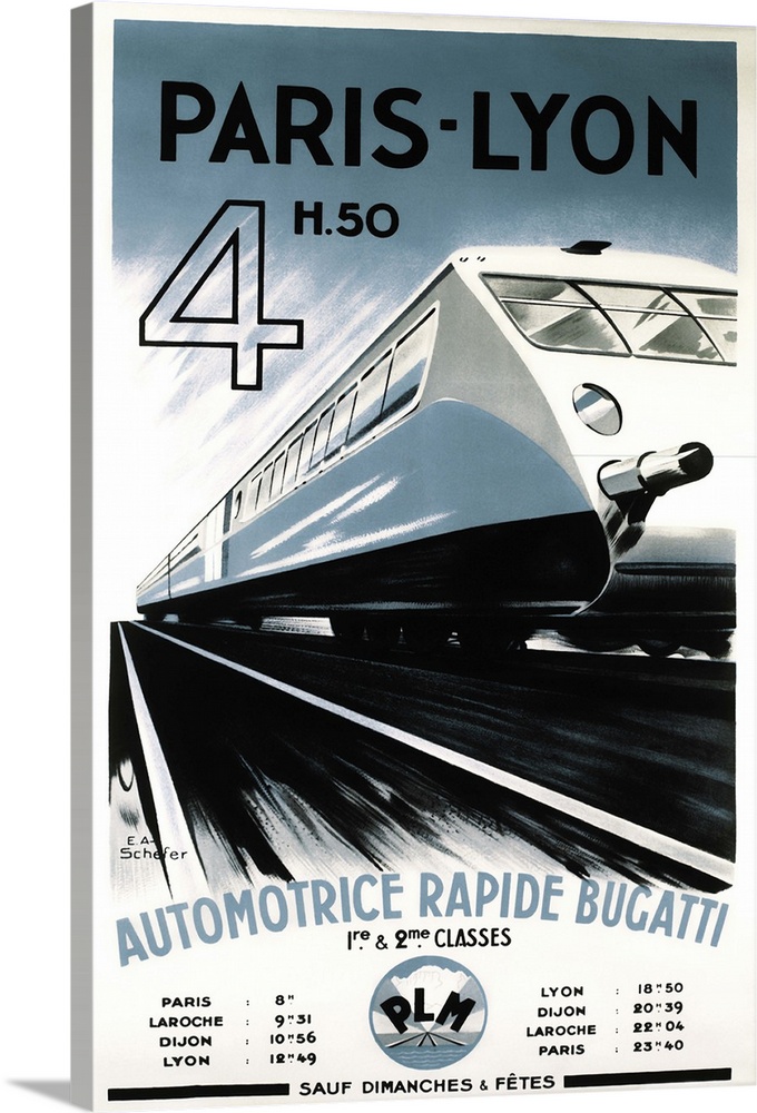 Vintage travel advertisement for rail travel via Paris-Lyon.