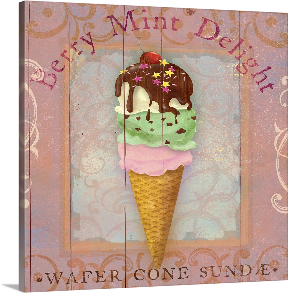 Berry Mint Delight, wafer cone sundaeice cream cone.
