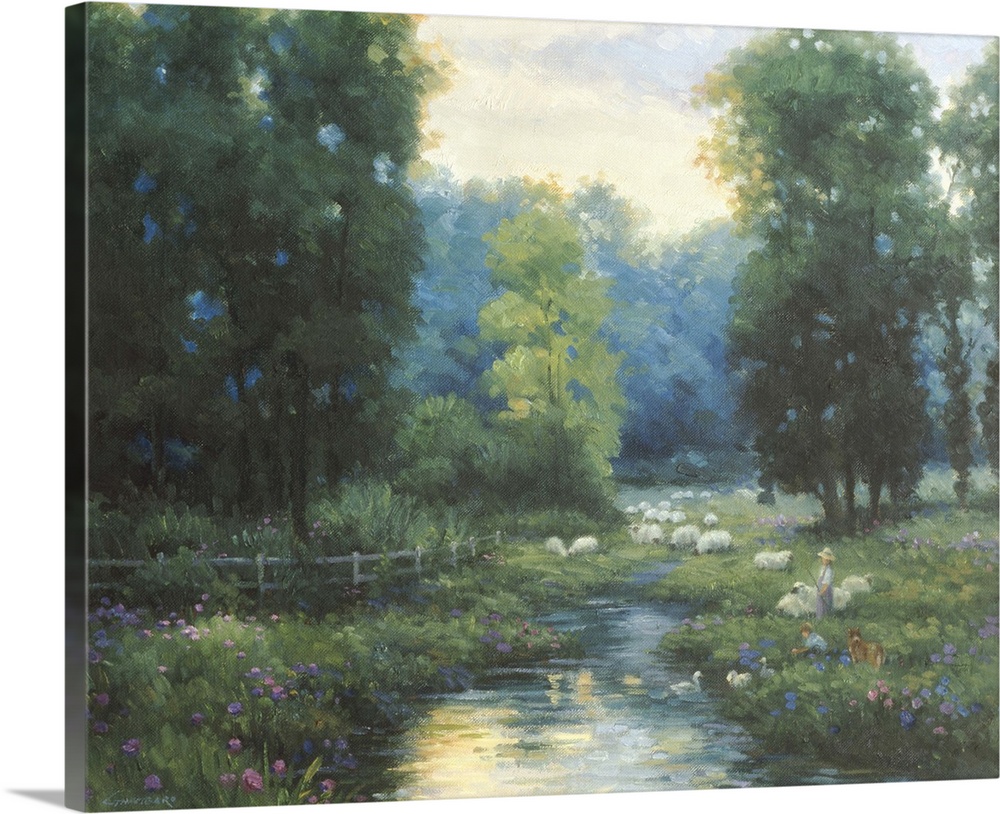 Contemporary painting of an idyllic countryside scene.