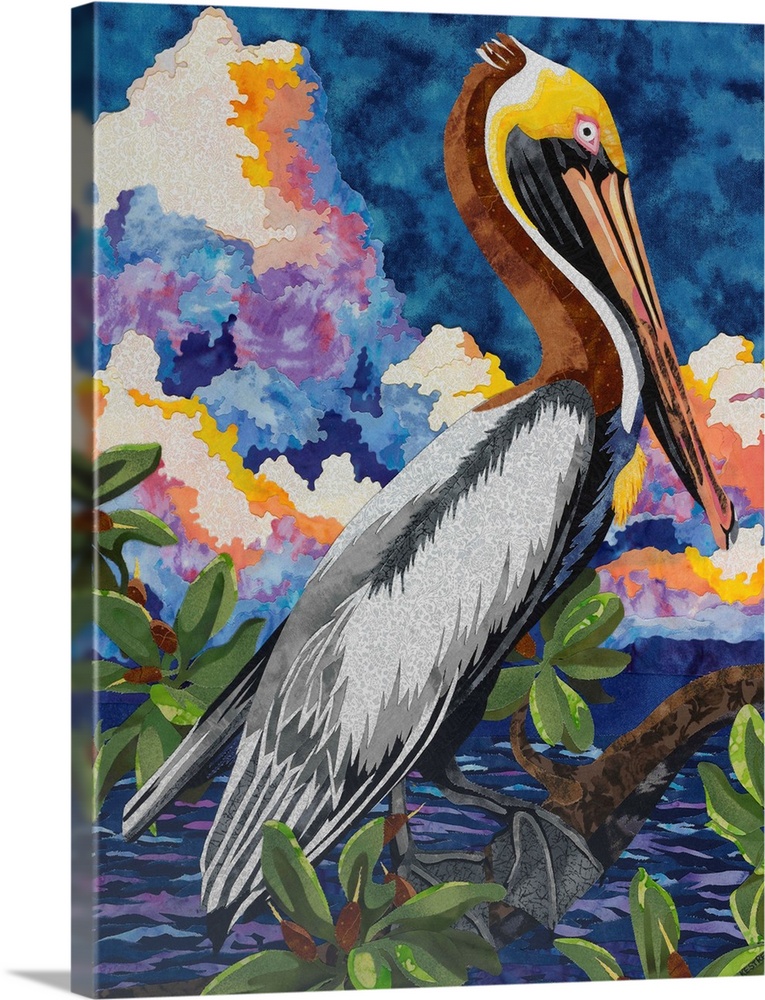 Contemporary colorful painting of a pelican.