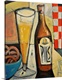 image thumbnail of Vertical, large wall painting of a bottle of pilsner sitting next to a tall glass of beer.  The items are sitting on a bar...