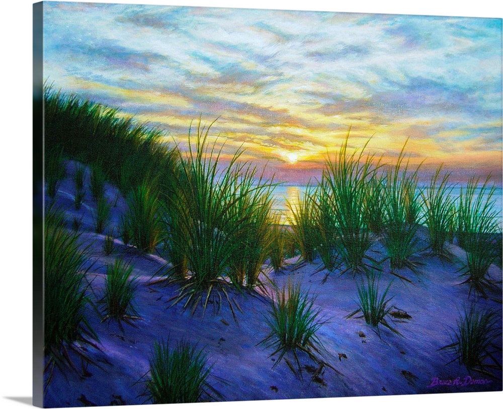 Contemporary painting of Race Point Dunes at Sunset.