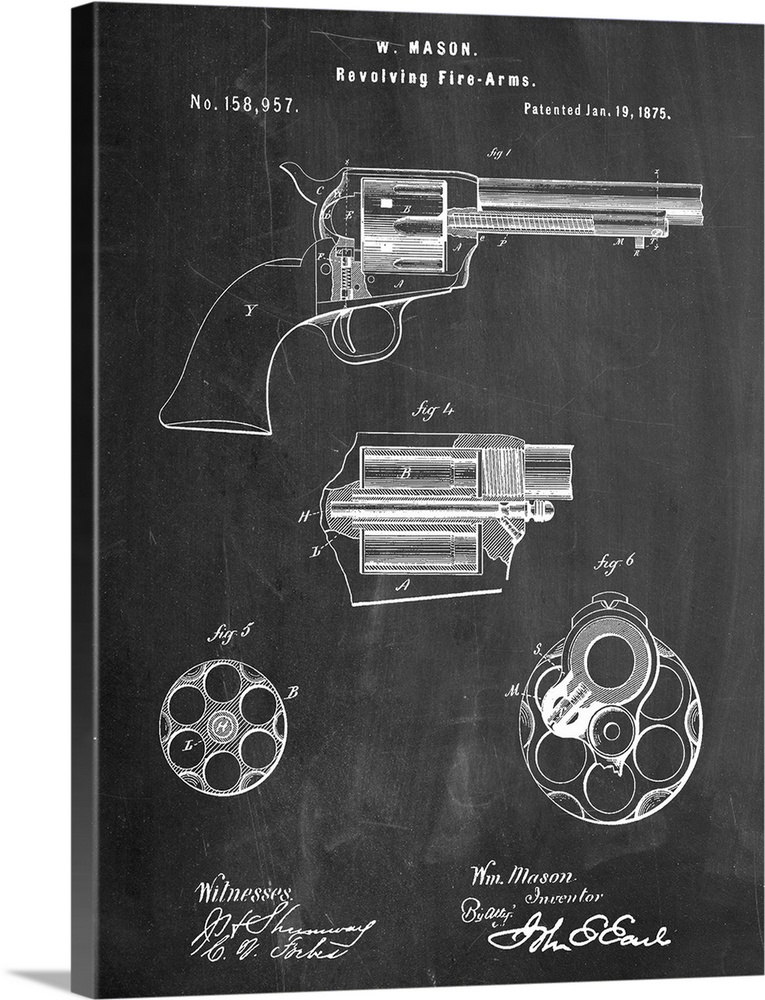 Black and white diagram showing the parts of a revolver.