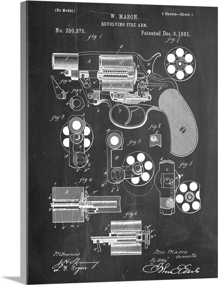 Black and white diagram showing the parts of a revolver.