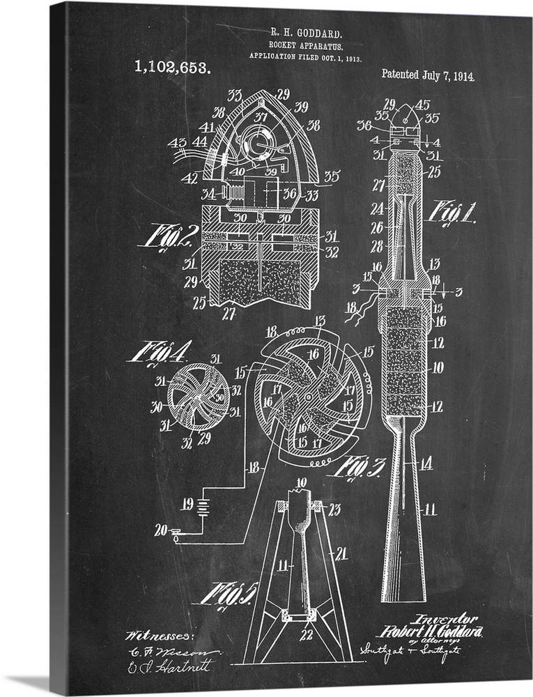 Black and white diagram showing the parts of a type of rocket.
