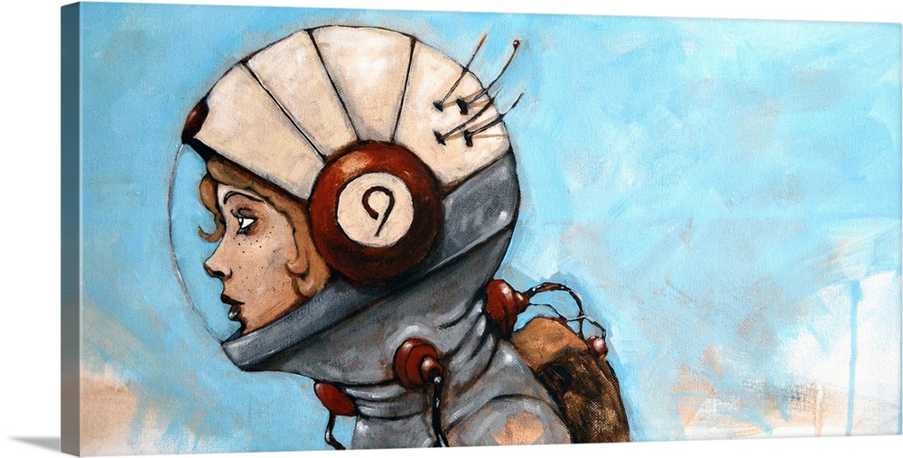 Illustration of a woman wearing a retro space suit.