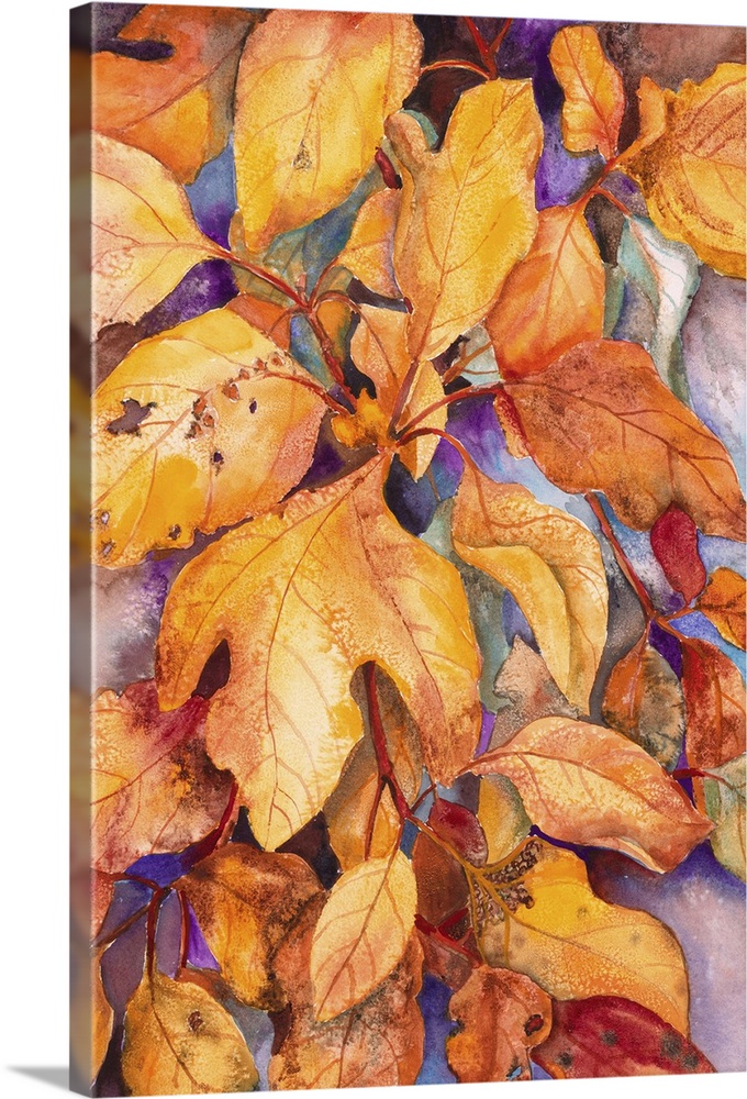 Colorful contemporary painting of autumn leaves.