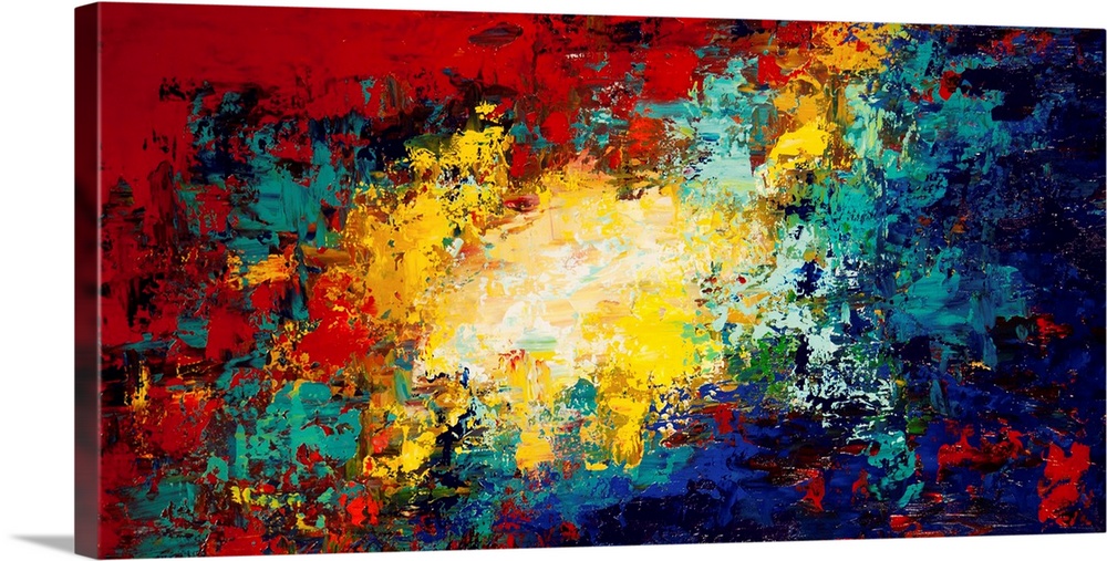 Contemporary abstract painting in primary colors.