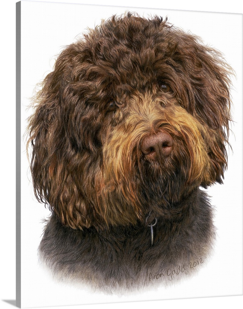 Contemporary artwork of a dog portrait against a white background.