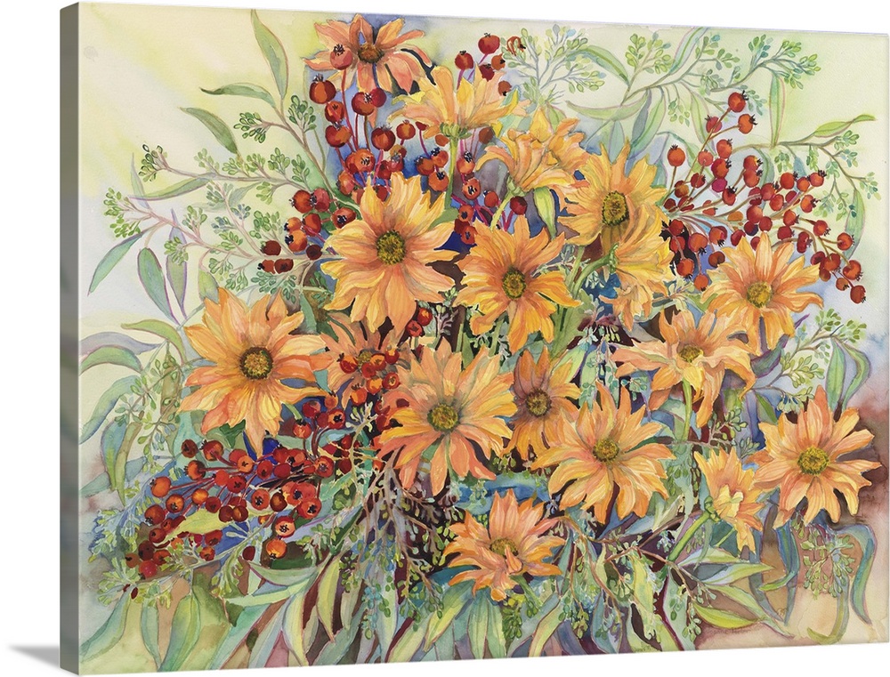 Colorful contemporary painting of autumn flowers.