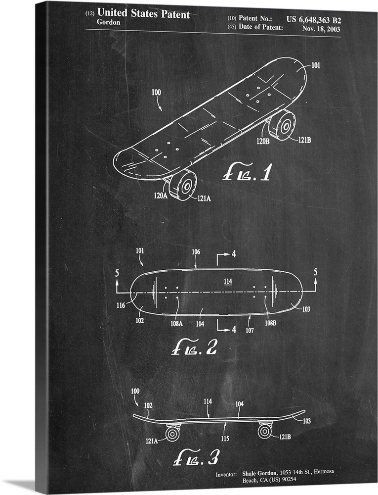 Black and white diagram showing the parts of a skateboard.