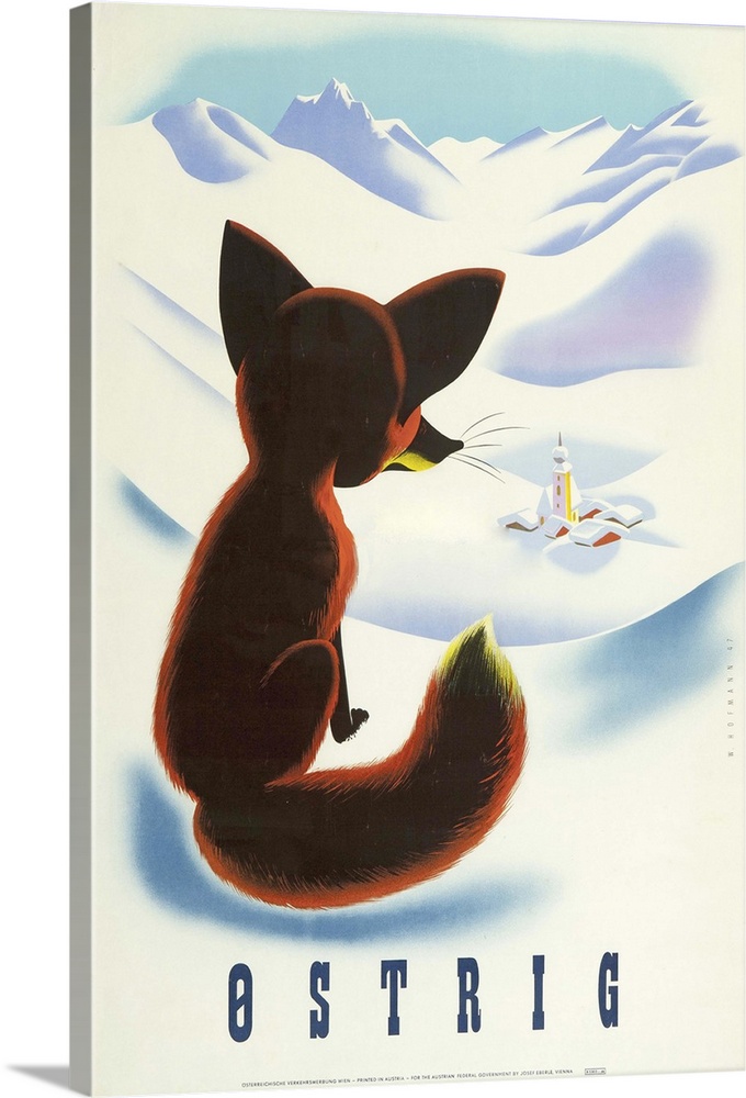 Vintage advertisement artwork for Ski-Ostrig.
