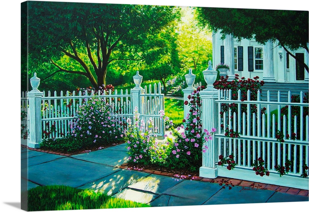 Contemporary painting of a Southport mansion with flowers out front