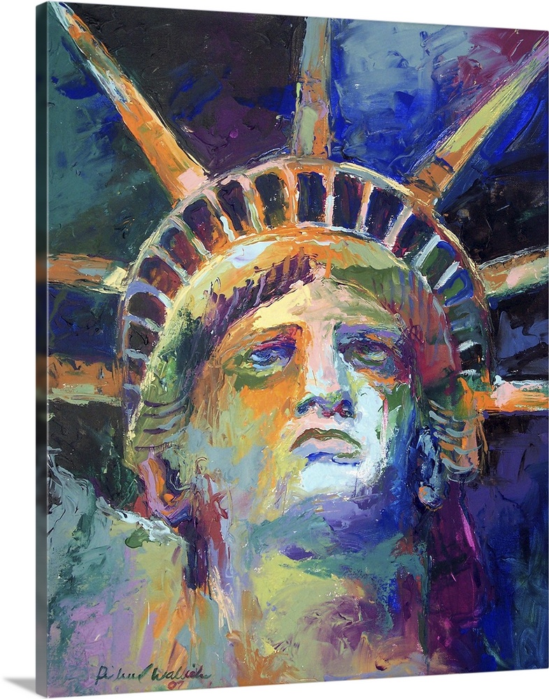 Contemporary vibrant colorful painting of the statue of liberty's head.