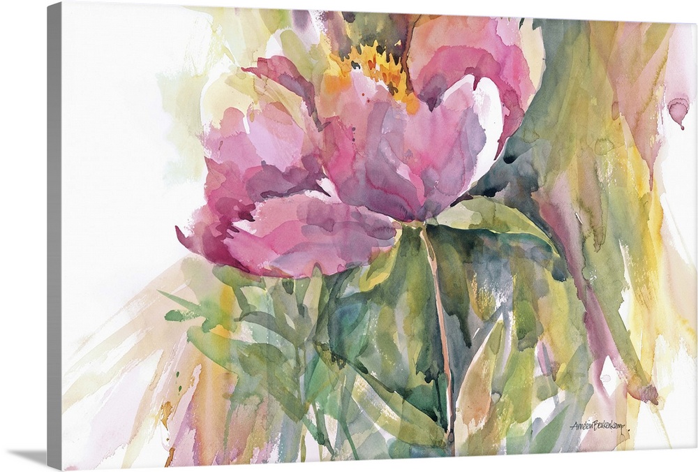 Contemporary watercolor painting of pink flowers.