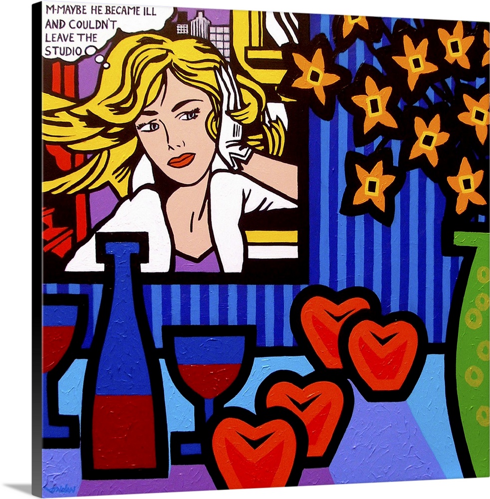 Still Life With Lichtenstein 2, fruit, flowers, wine